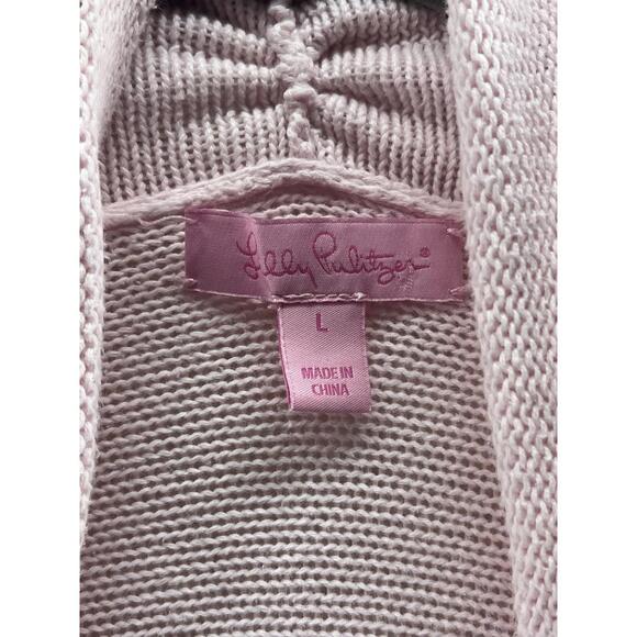 Lilly Pulitzer Size Large Tatum Cardigan Pink Fringe Hem Long Open Sweater - Picture 4 of 7